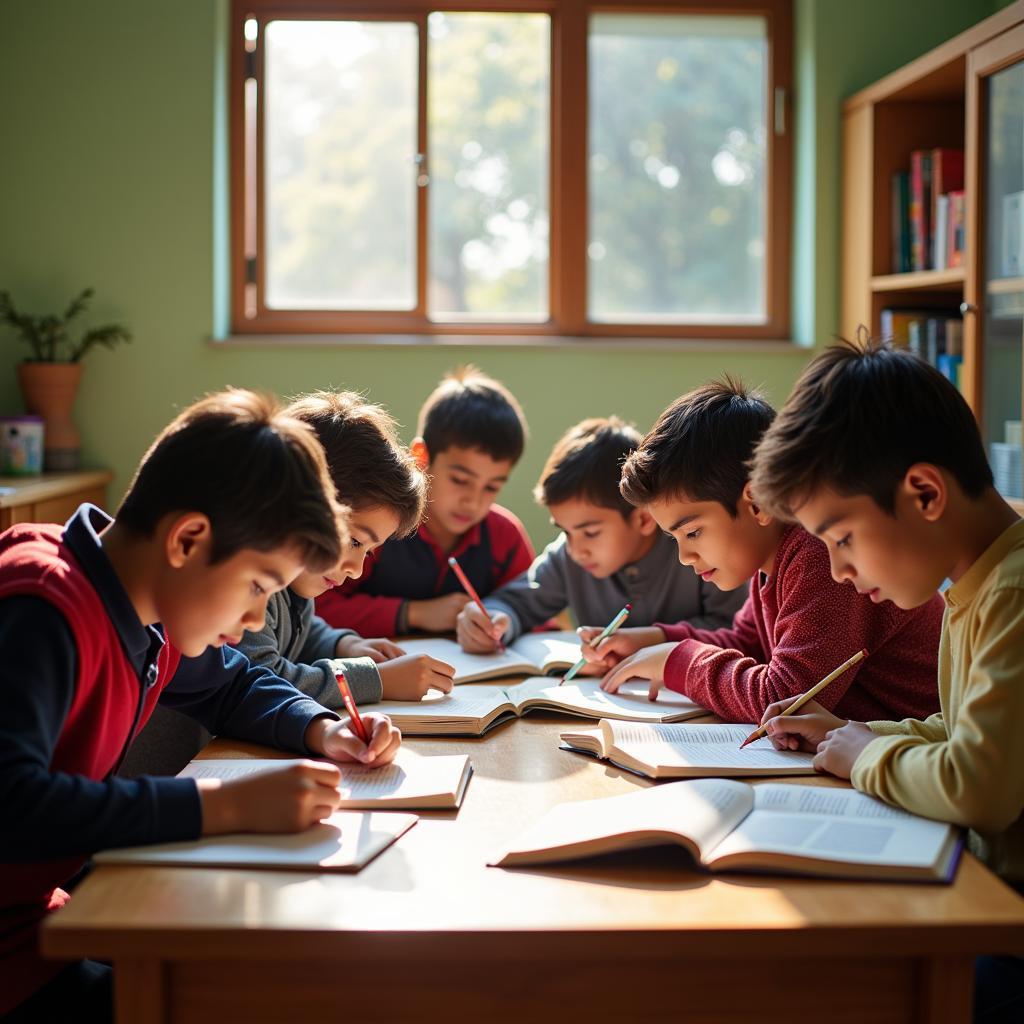 Pakistani students engaged in group study