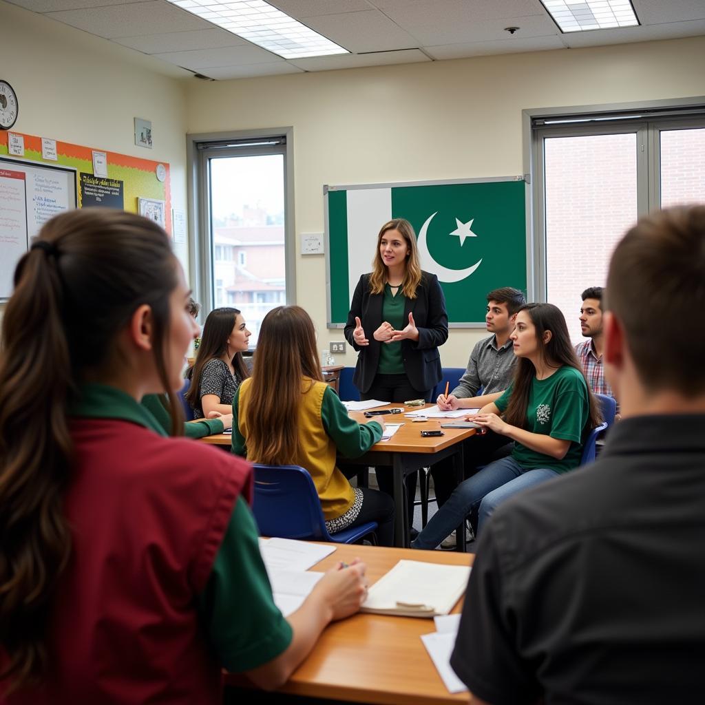 Students Discussing Pakistan Studies in a Classroom Setting