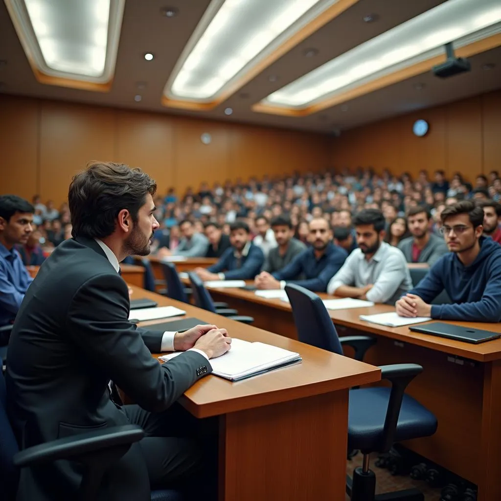 Students in a lecture hall at a Pakistani university