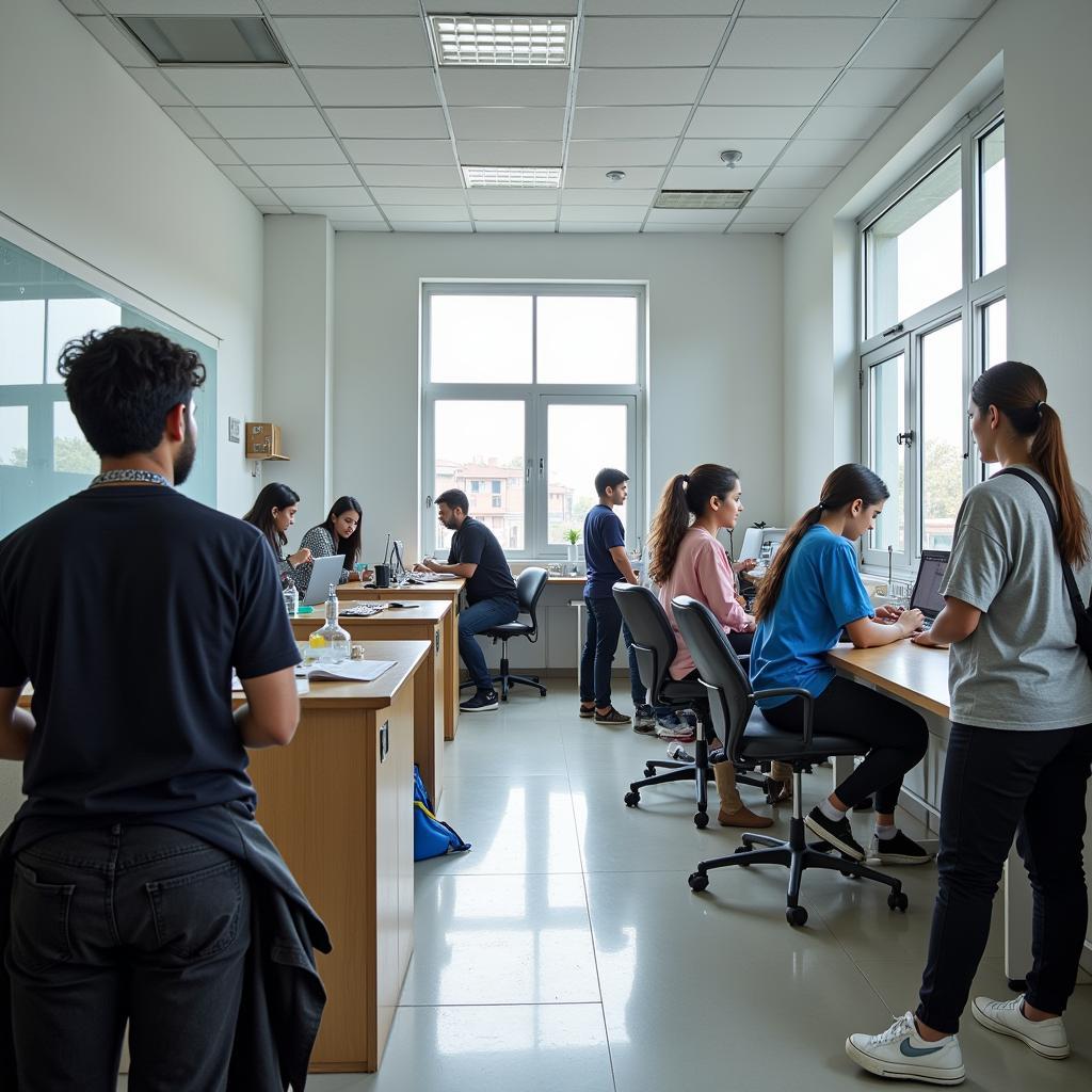 Students working in a psychology lab at a university in Pakistan