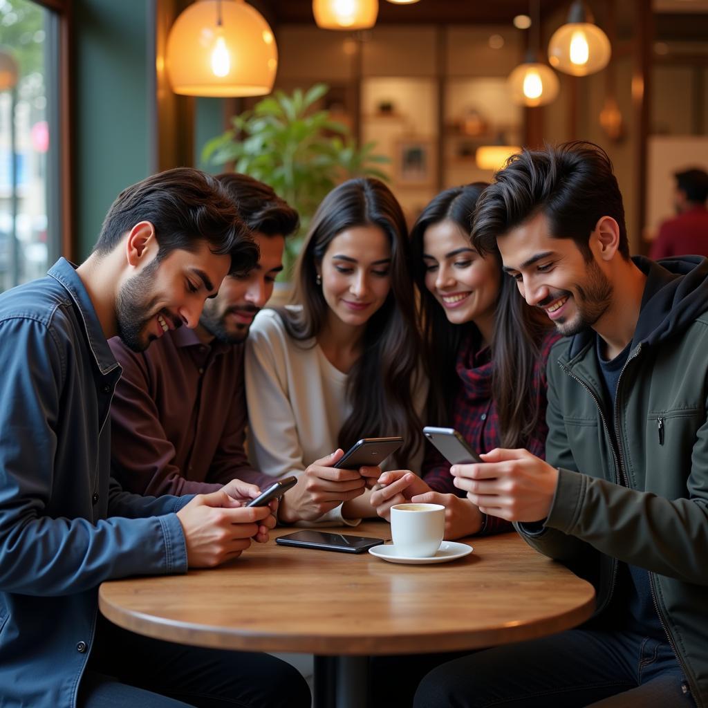 Young adults in Pakistan using smartphones