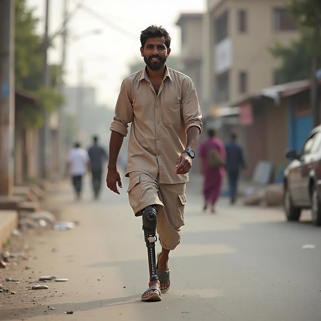 Pakistani Amputee Walking with Prosthetic Leg