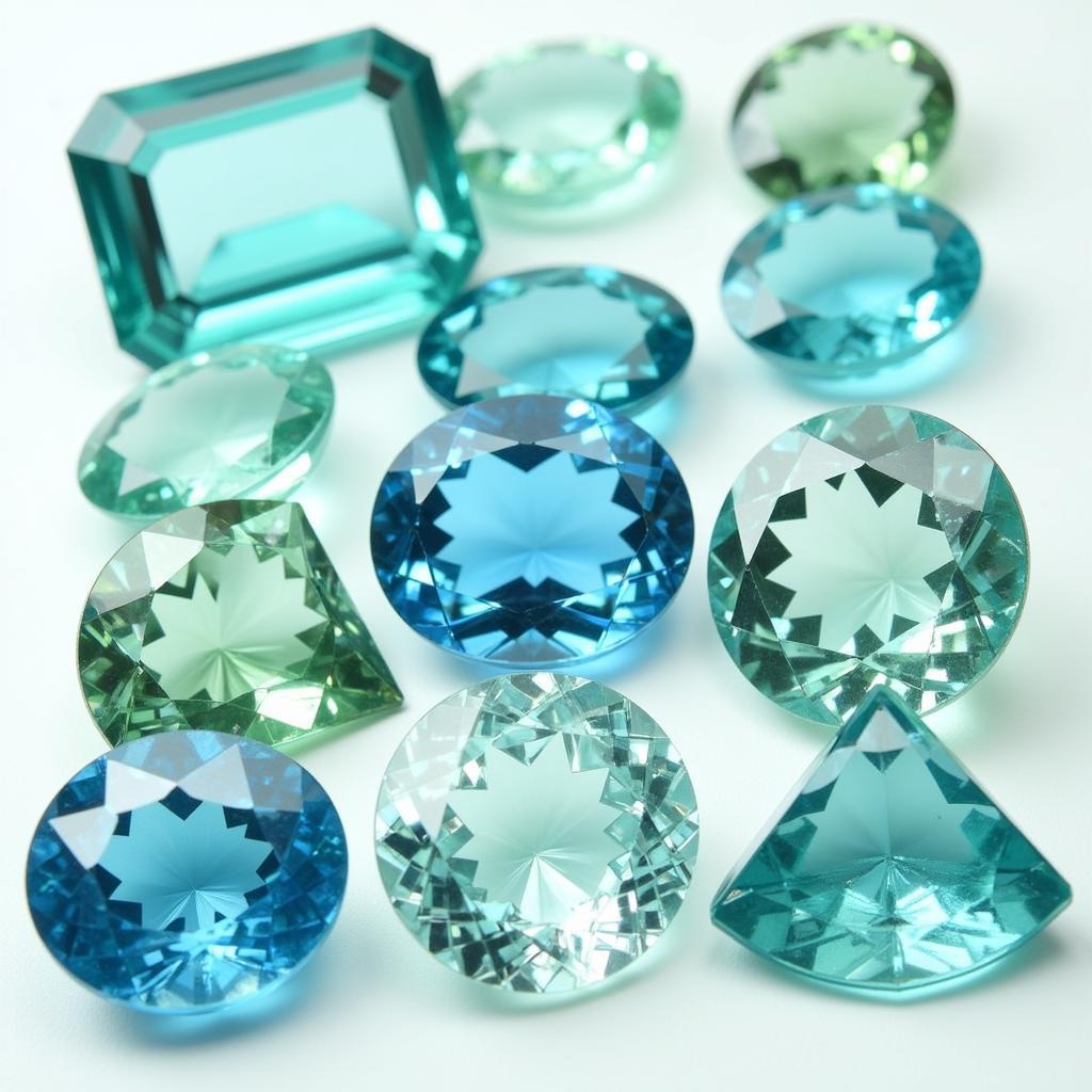 Aquamarine Gemstones in Various Shades of Blue and Green