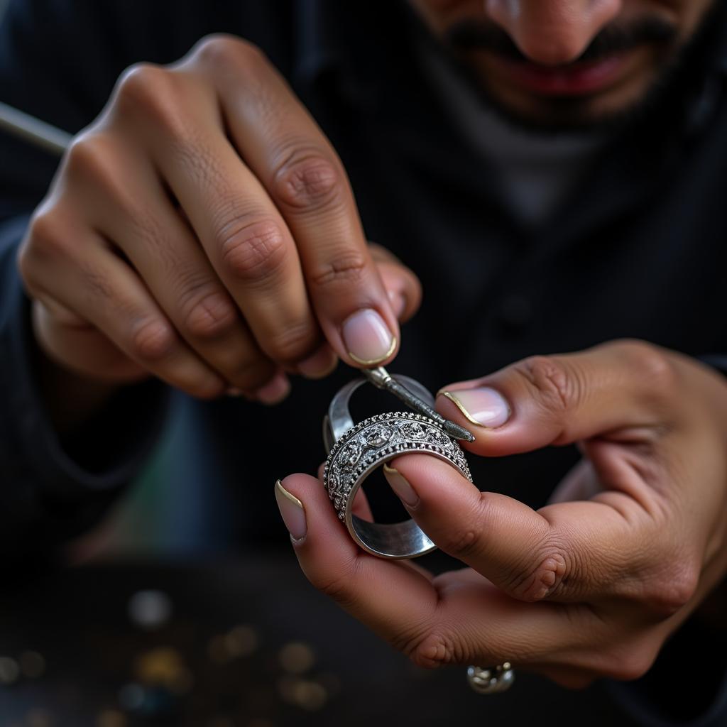 Pakistani Artisan Crafting a 925 Silver Ring