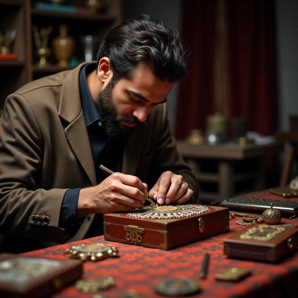 A Pakistani artisan crafting a jewellery box