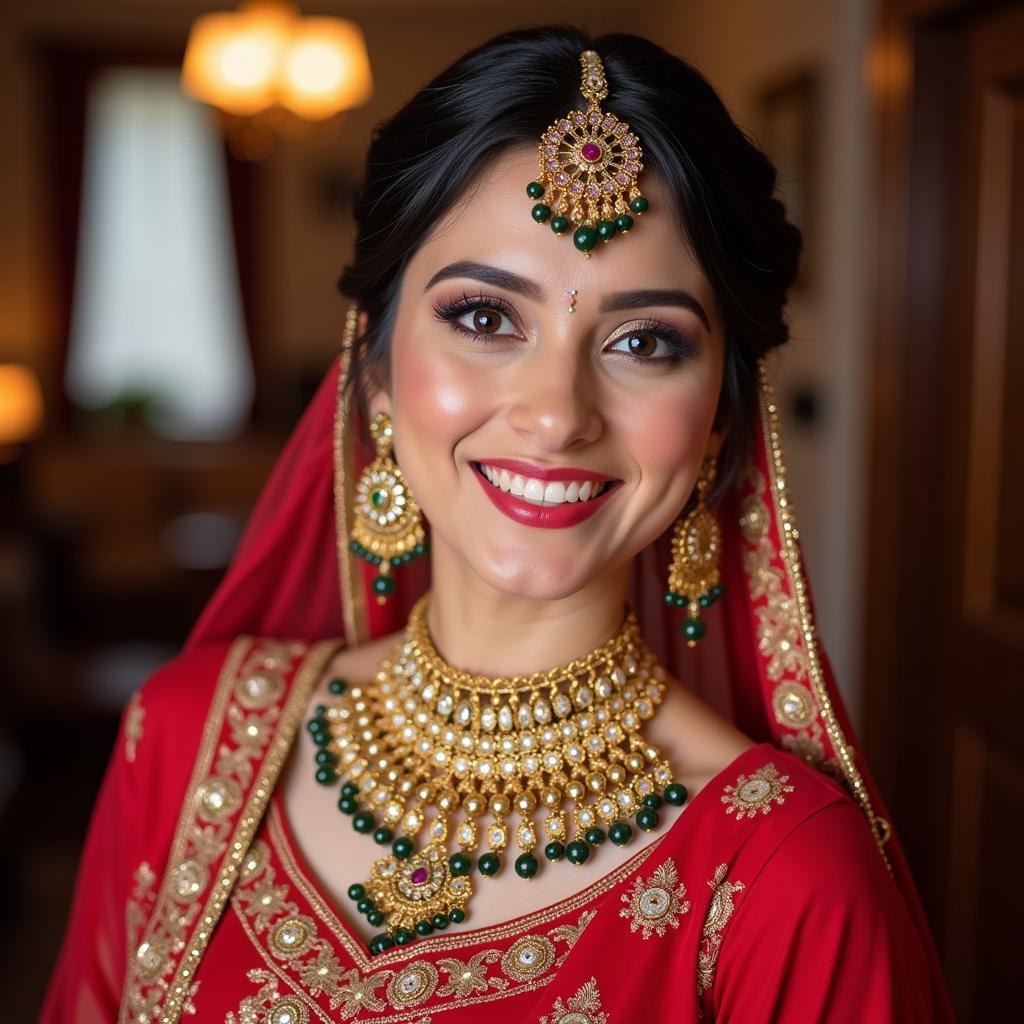 Pakistani Bride in red dress with artificial jewellery