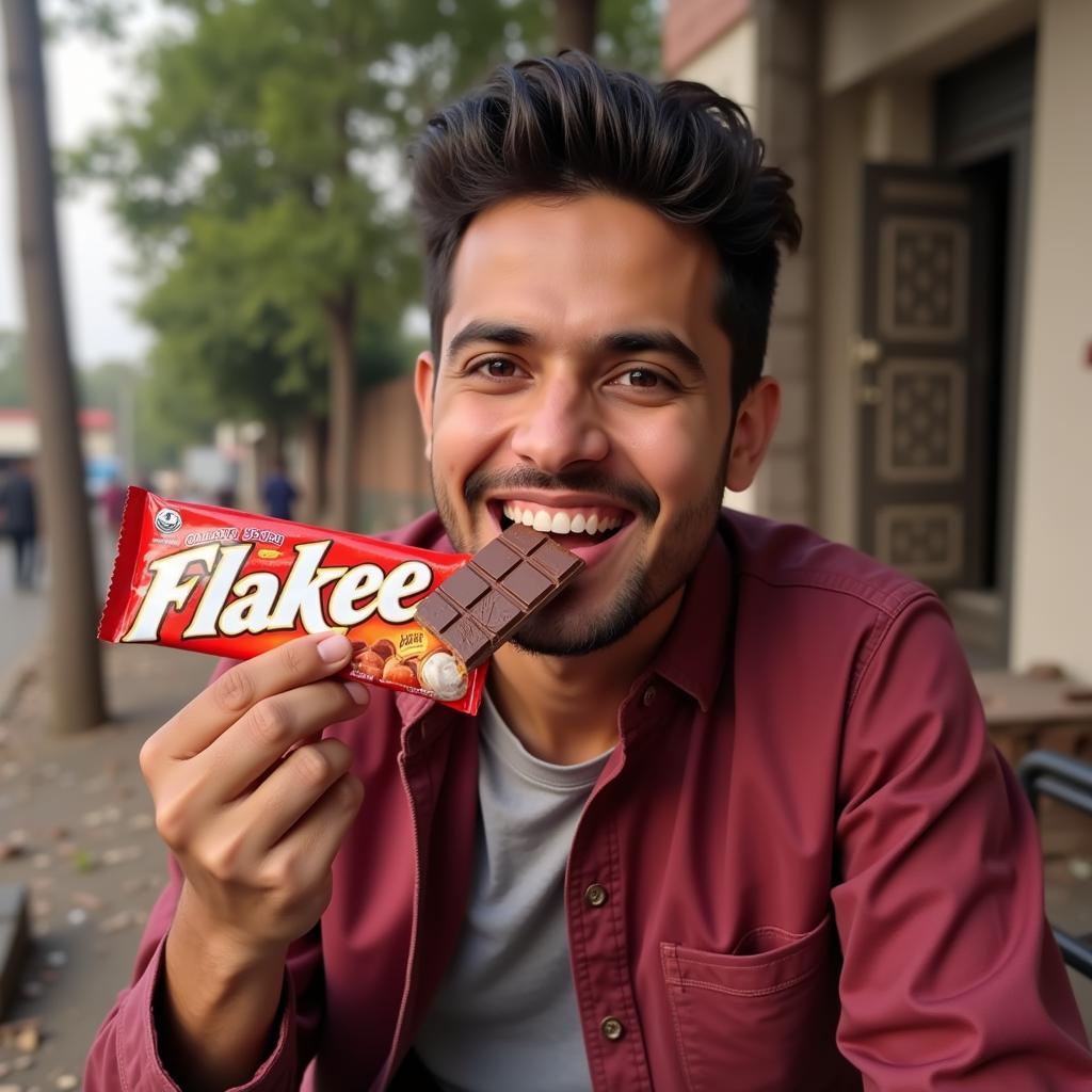 A Pakistani Consumer Enjoying Flake Chocolate