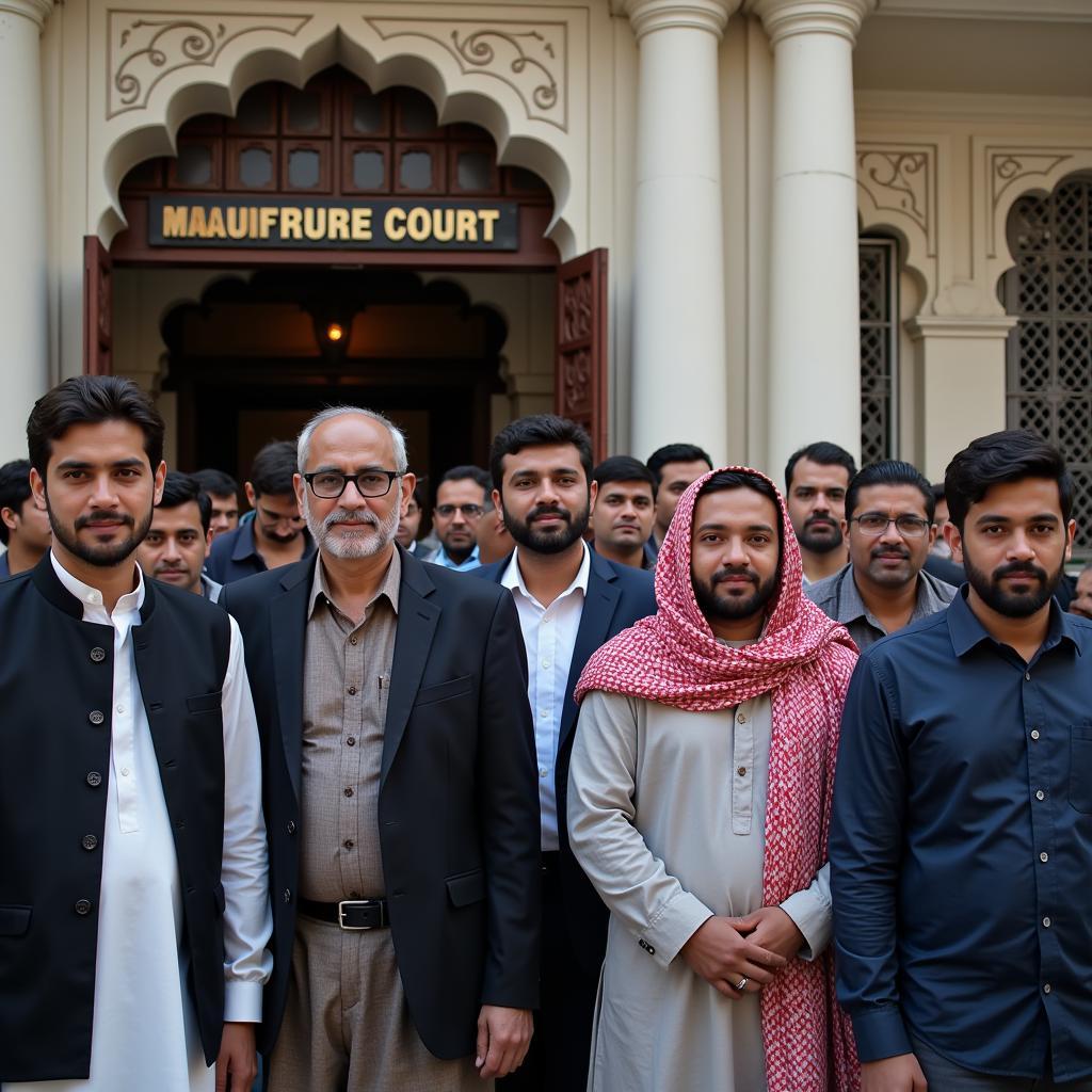 Citizens seeking legal assistance at a magistrate court in Pakistan