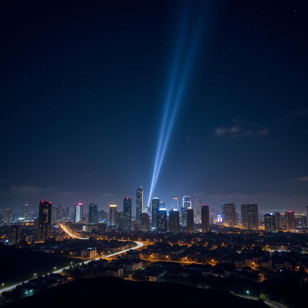 Futuristic Pakistani Cityscape with Starlink Satellites in the Night Sky