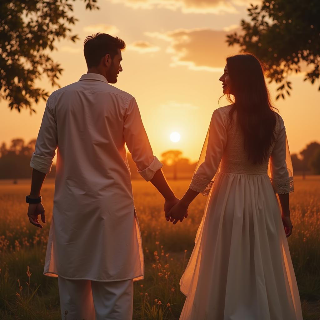 Pakistani couple holding hands