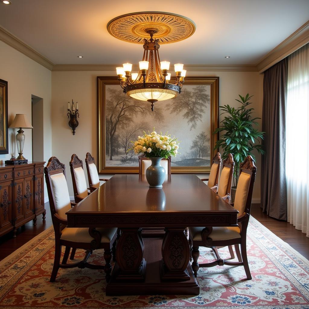 Pakistani Dining Room with Traditional Chandelier