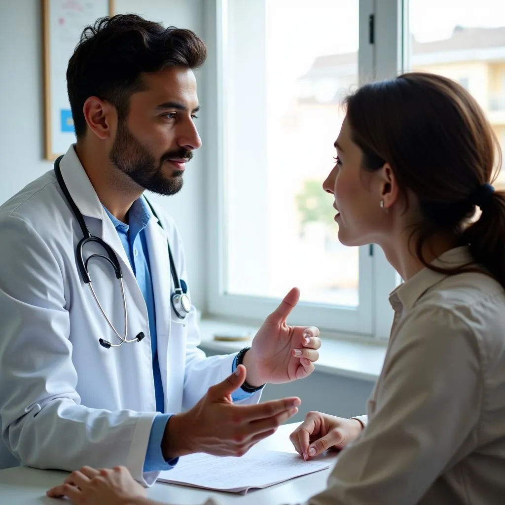 A doctor in Pakistan consulting with a patient about their symptoms