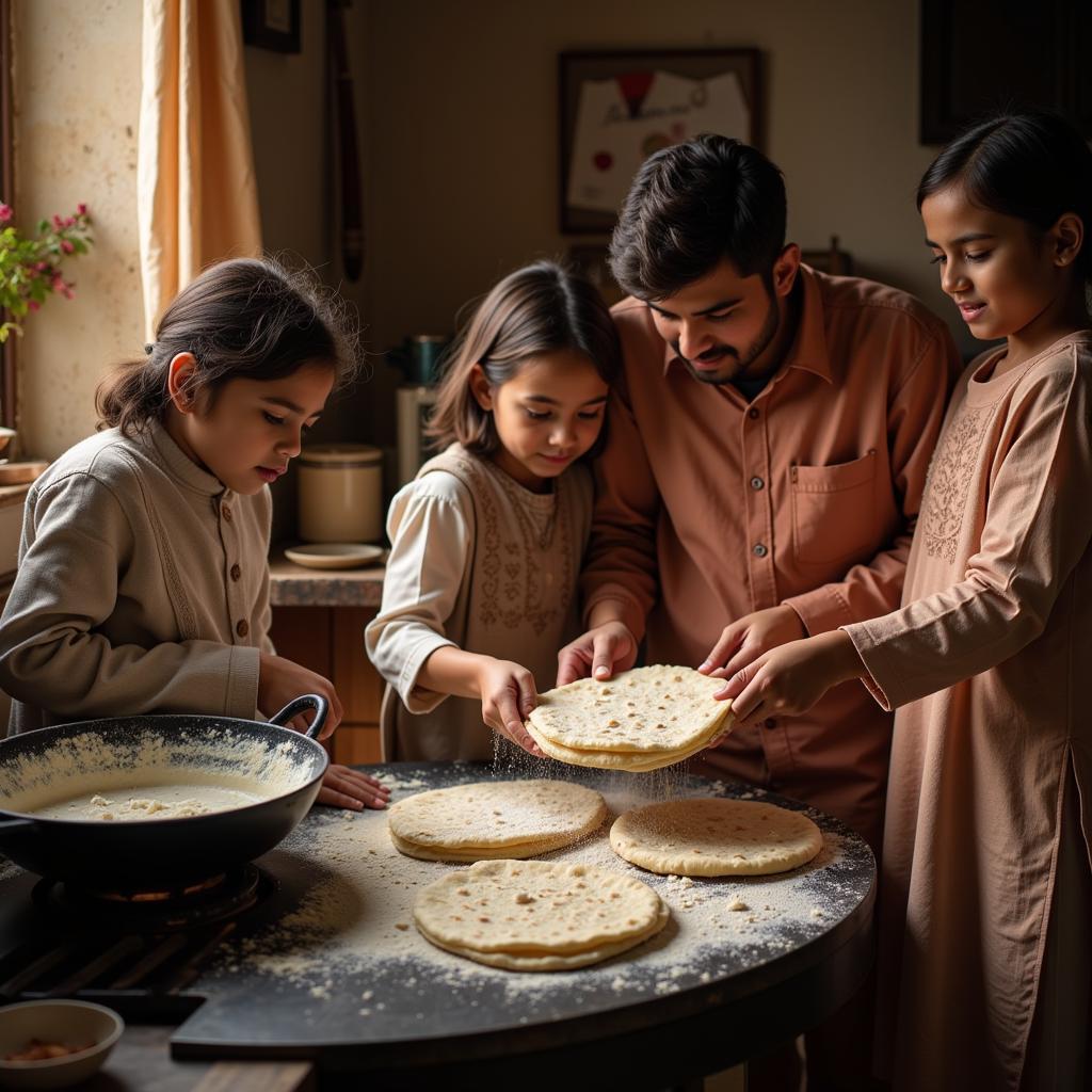 Pakistani Family Baking Roti