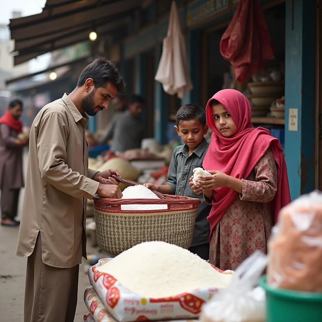 Pakistani family buying groceries