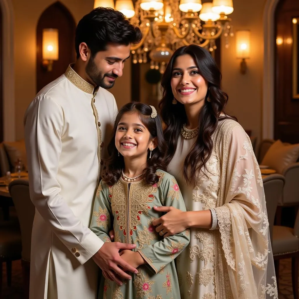 Family Celebrating Eid in Traditional Outfits