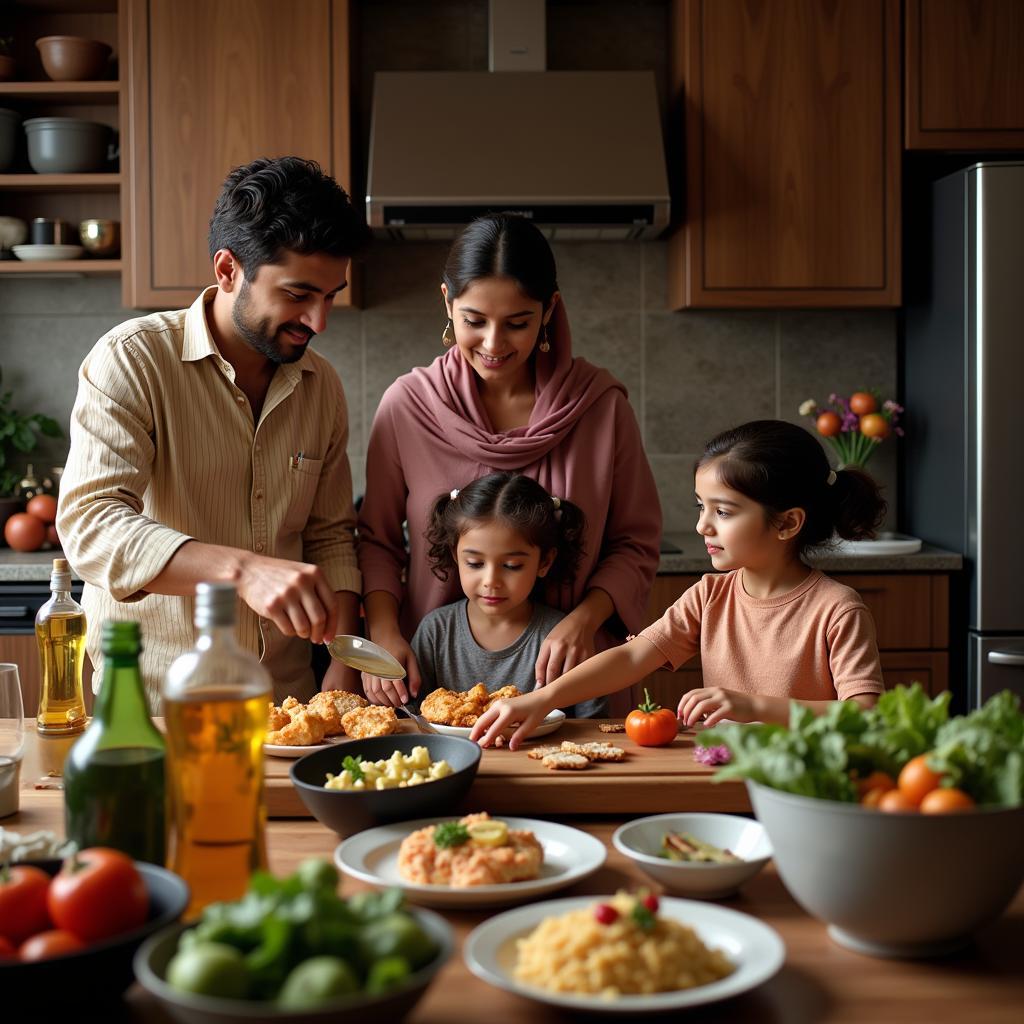 Pakistani Family Preparing a Meal with Cooking Oil