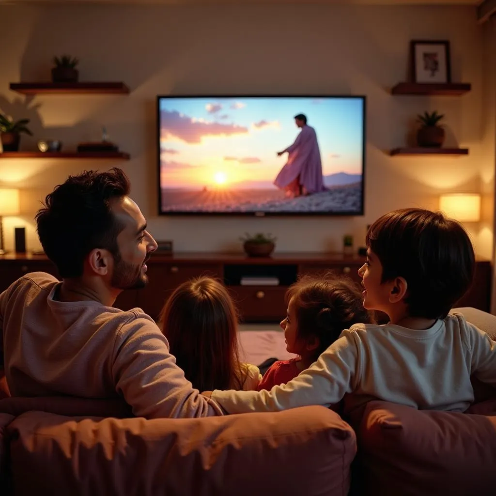 Pakistani Family Enjoying 55 Inch LED TV