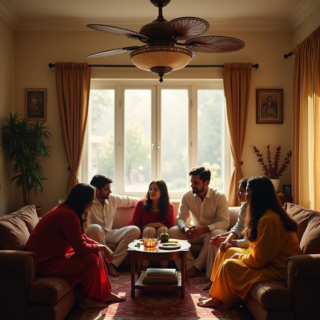 Pakistani Family Enjoys Breeze from Ceiling Fan