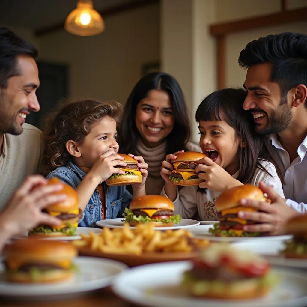 Pakistani Family Enjoying Burgers Together