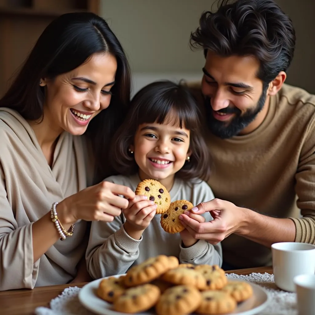 Pakistani Family Enjoying Chocolate Chip Biscuits