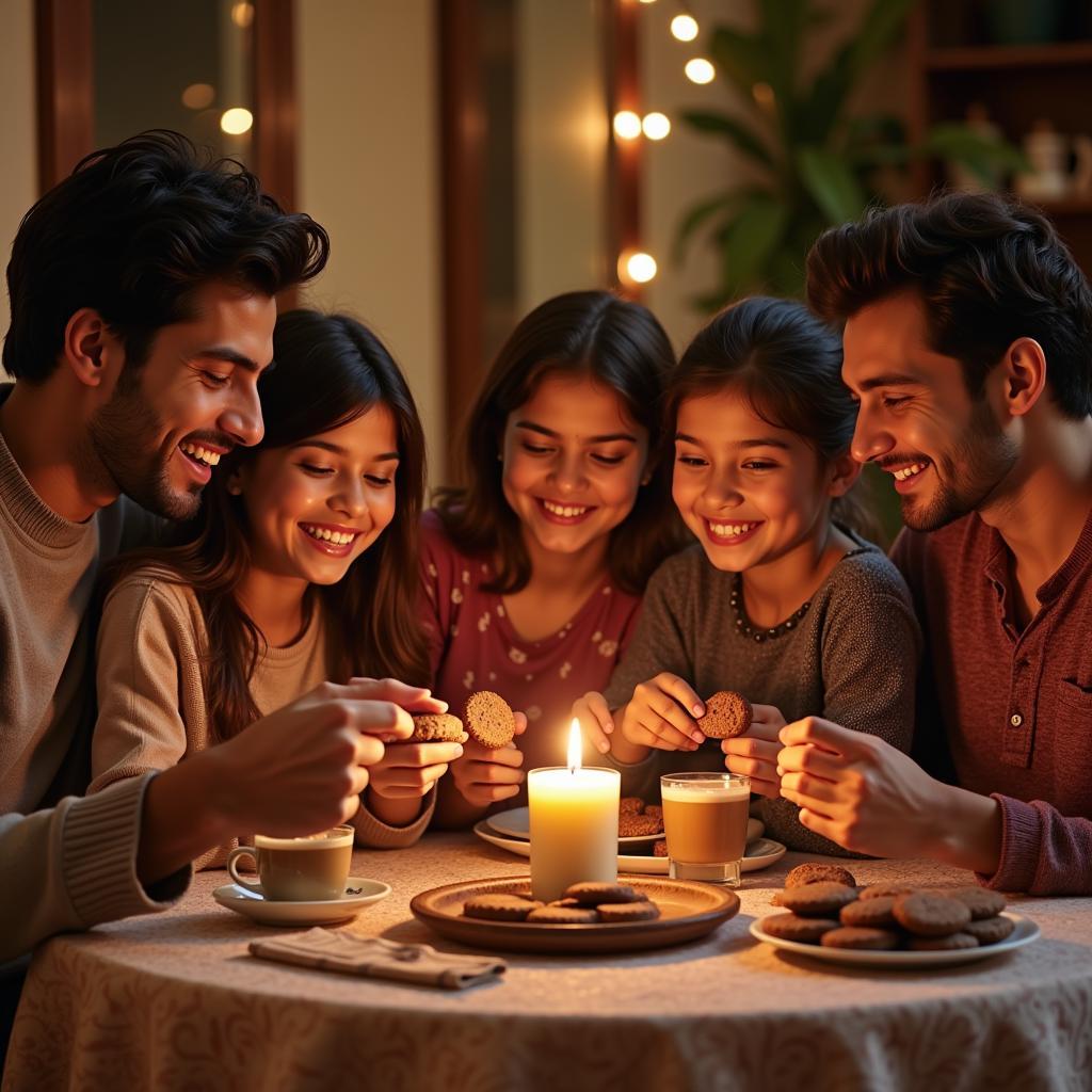 Family Enjoying Chocolato Biscuits with Chai