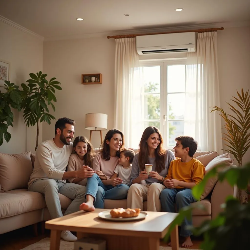 Pakistani Family Enjoying Cool Air from Inverter AC