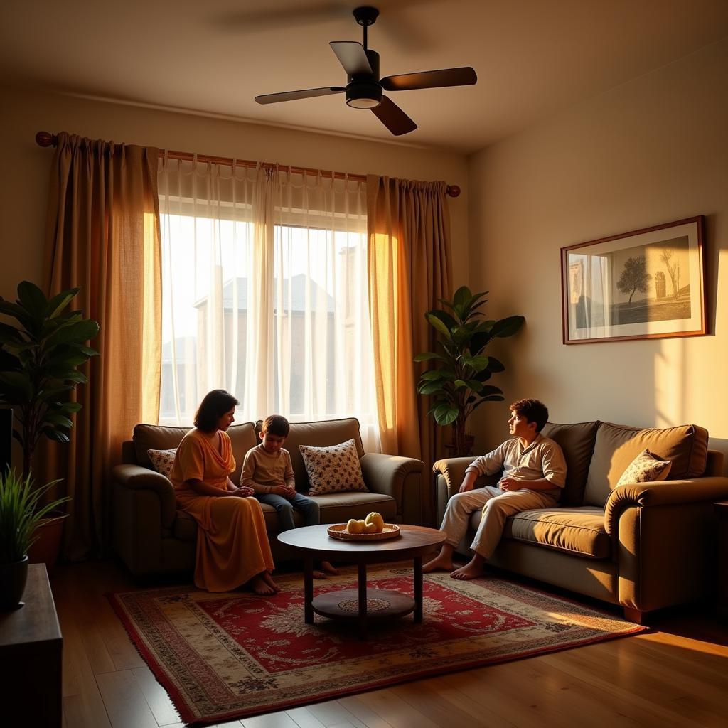 Pakistani Family Relaxing with Energy Saver Fan