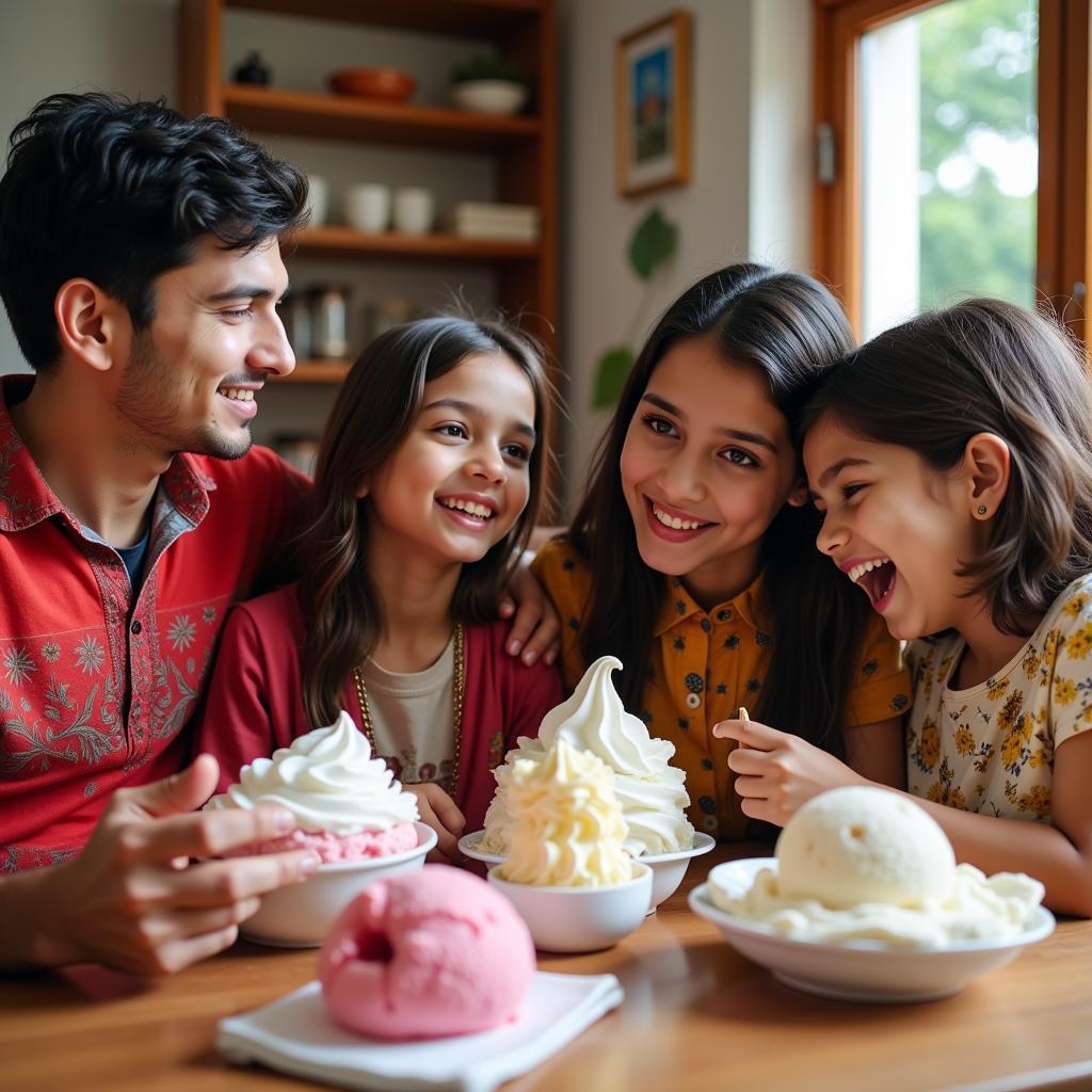 Pakistani Family Enjoying Homemade Ice Cream