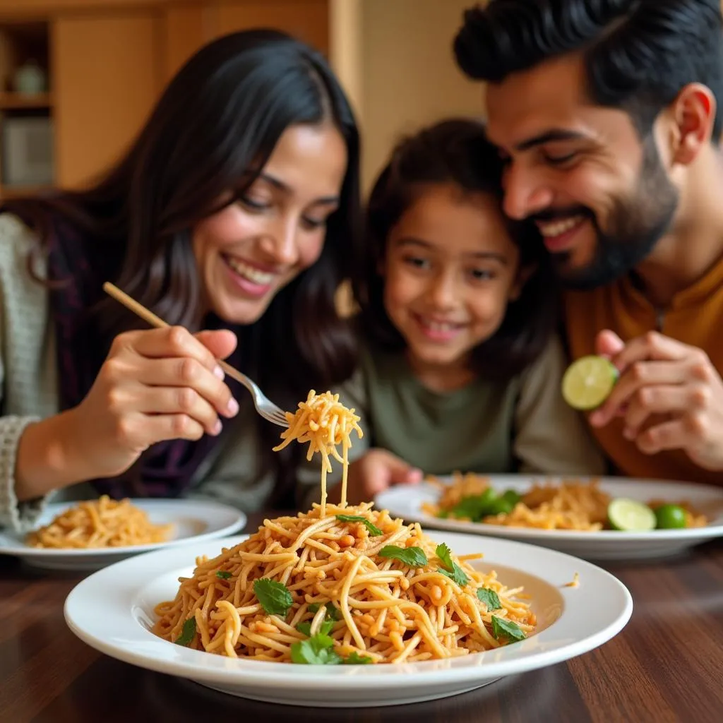 Pakistani Family Sharing a Meal Featuring Bean Sprouts