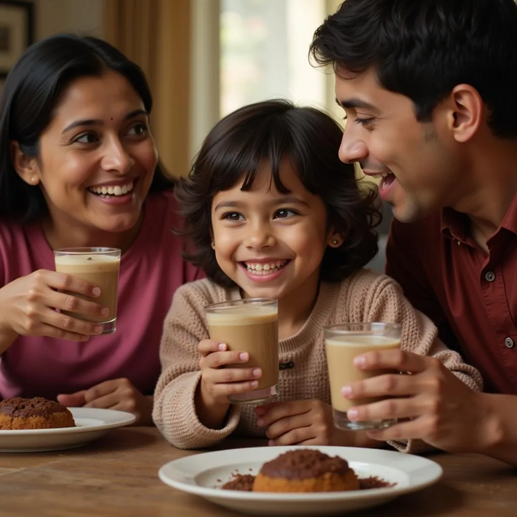 Pakistani family enjoying Milo juice together