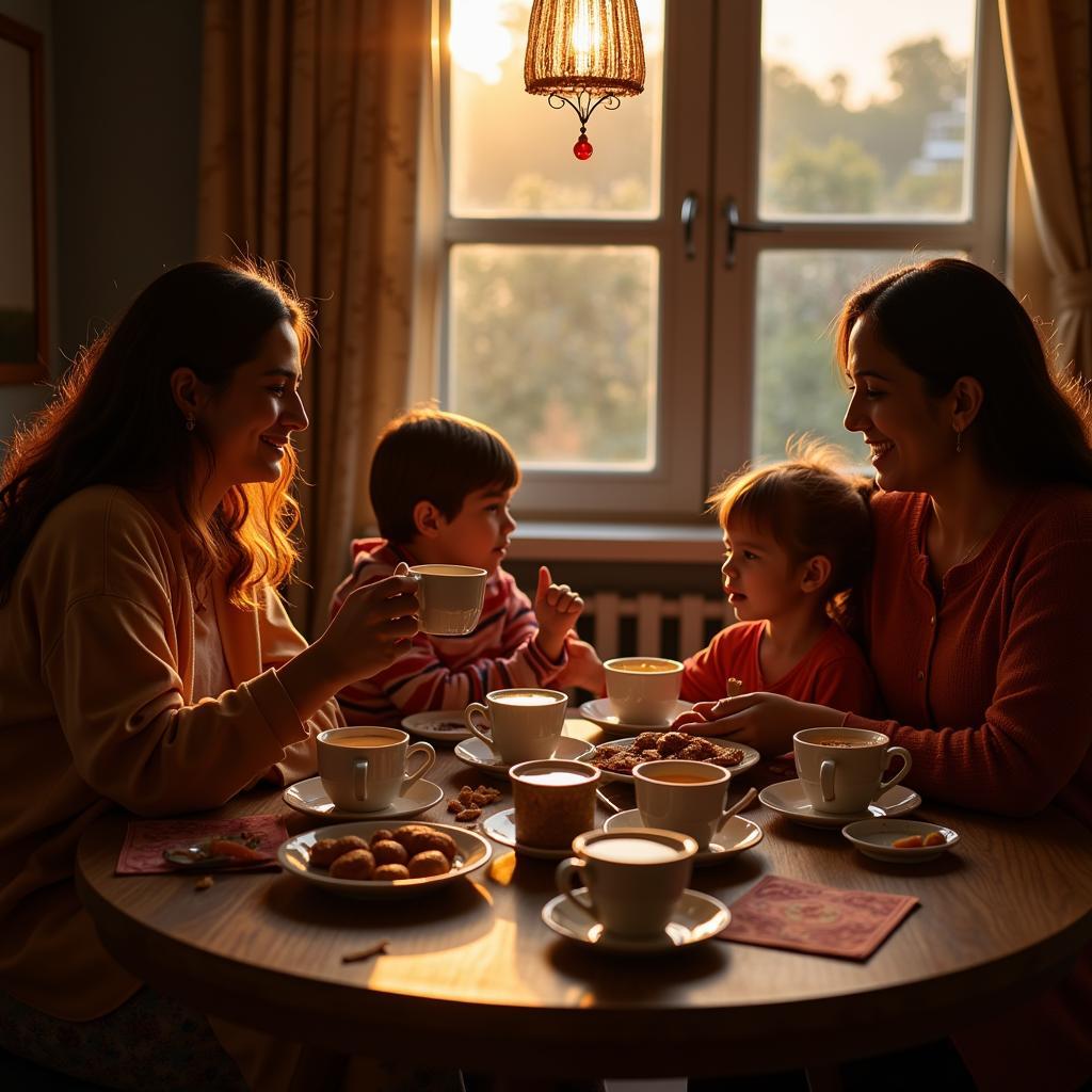 Pakistani Family Enjoying Tea Time