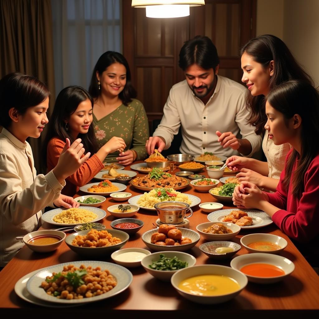 Pakistani Family Meal with Sauces