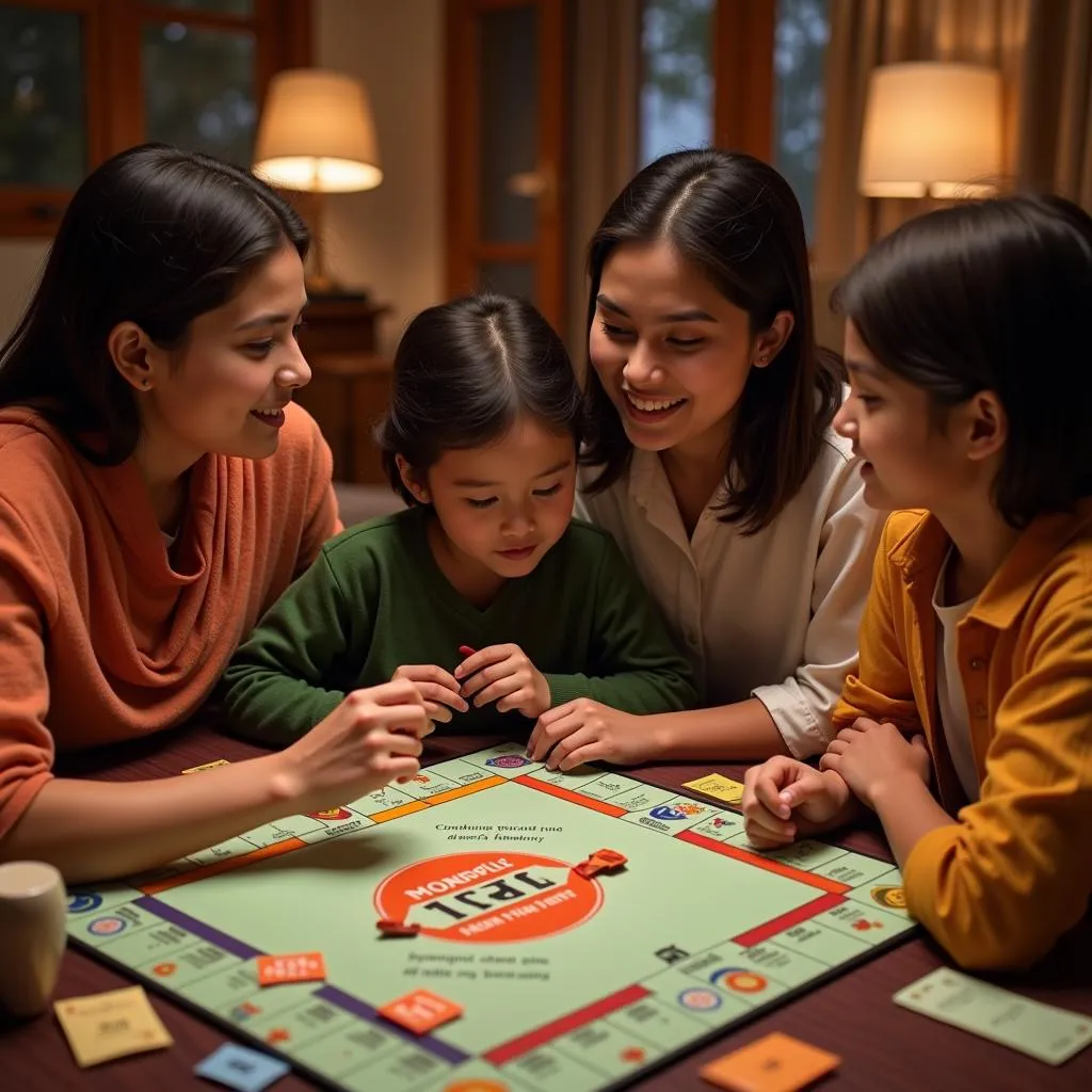 Pakistani family enjoying a Monopoly game