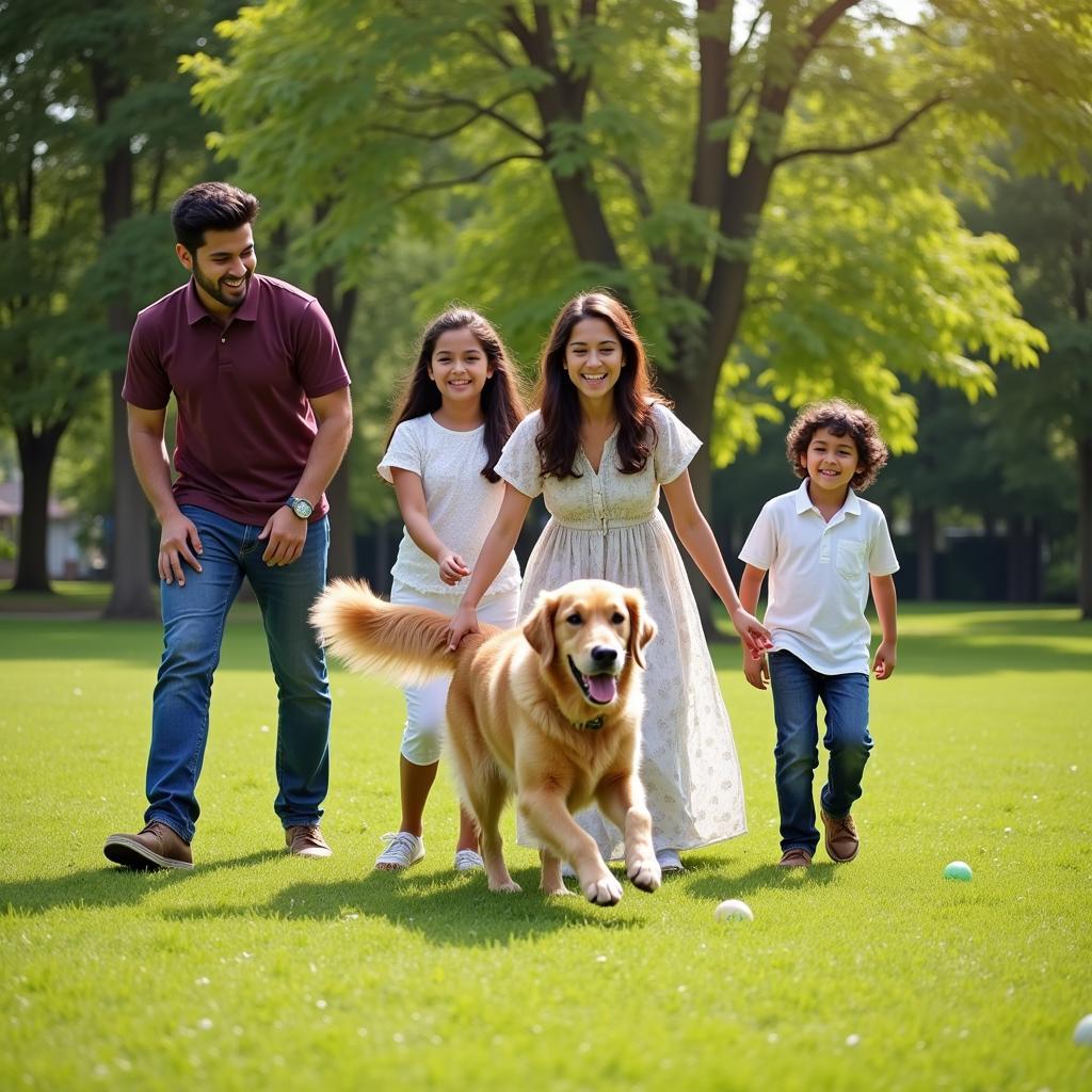 Pakistani Family with Golden Retriever