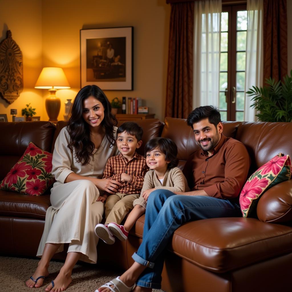 Pakistani Family Enjoying their L-Shaped Sofa