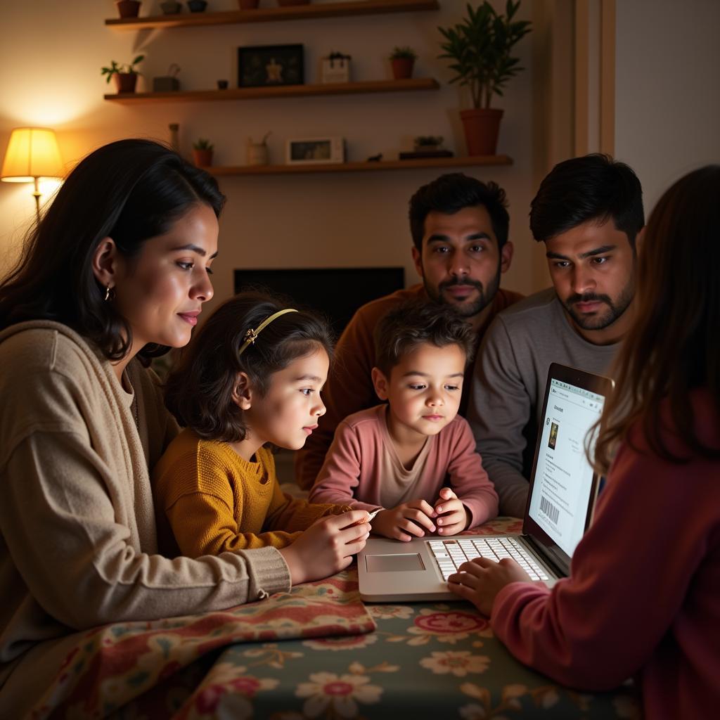 Pakistani family using the internet