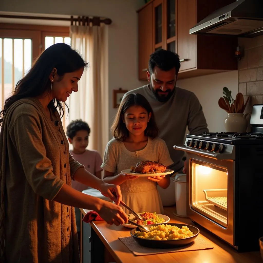 A Pakistani family using a South Star oven in their kitchen