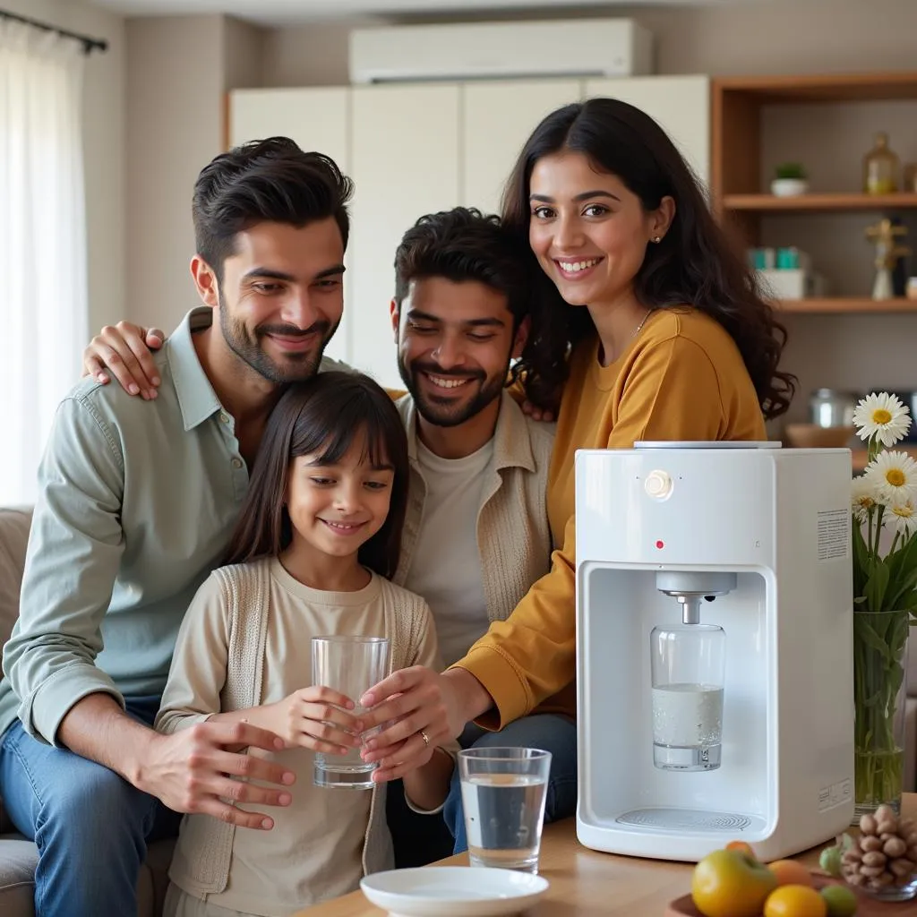 Pakistani Family Using a Water Dispenser