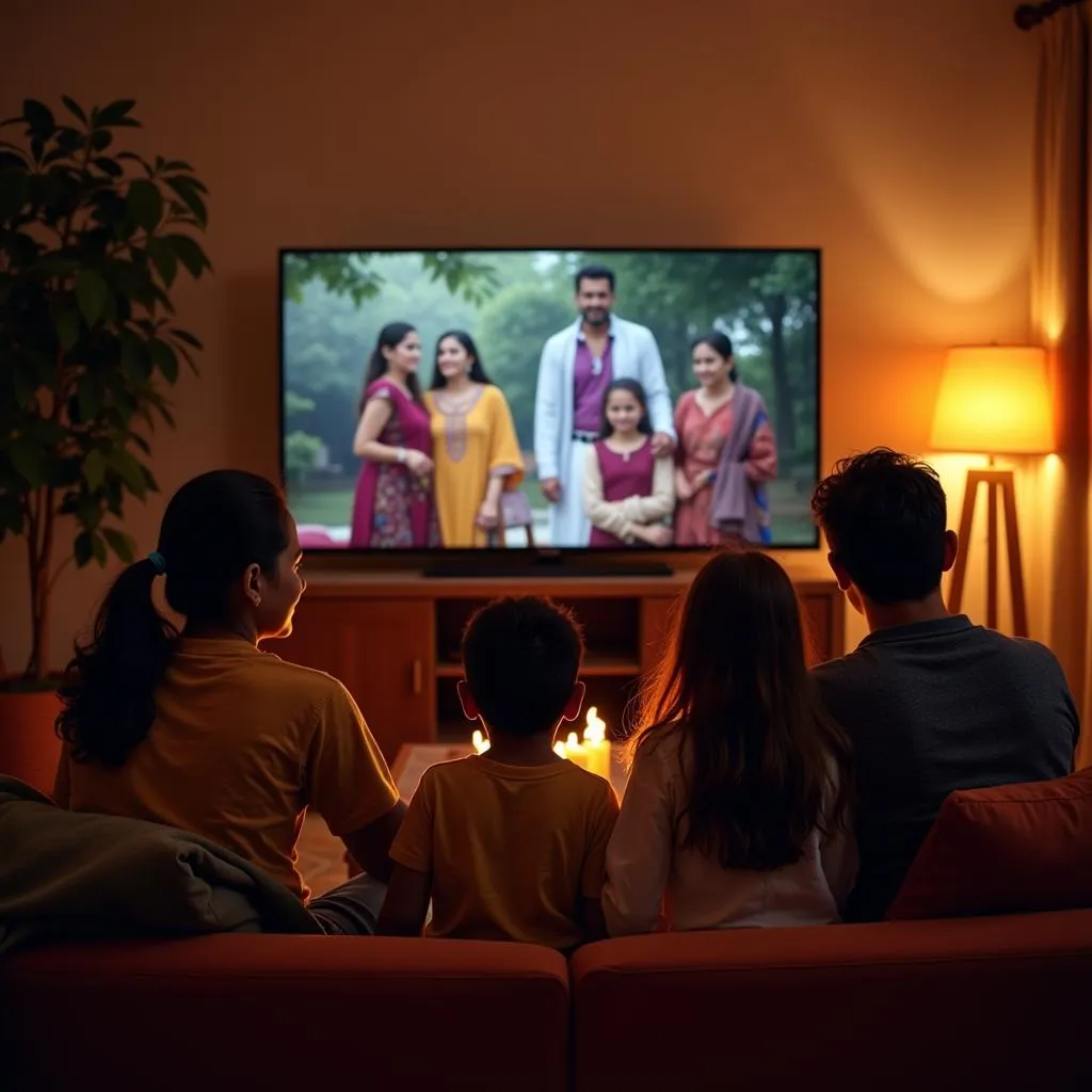 Pakistani Family Enjoying 43 Inch LED TV