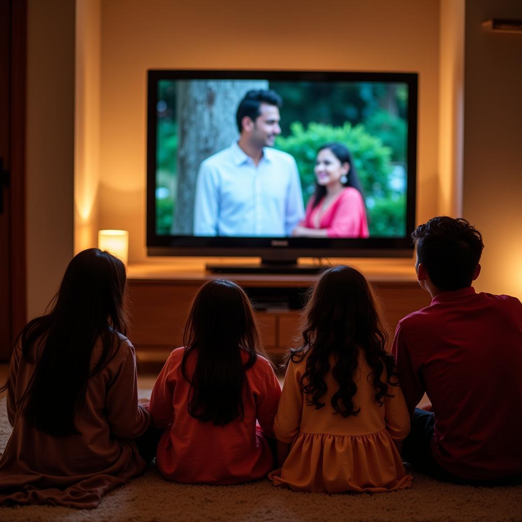 Pakistani Family Watching Television