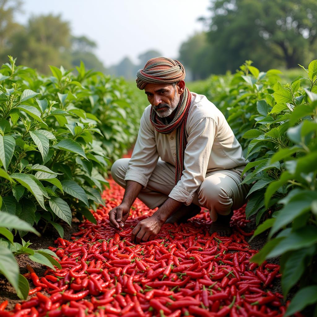 Pakistani Farmer Harvesting Chilli Peppers