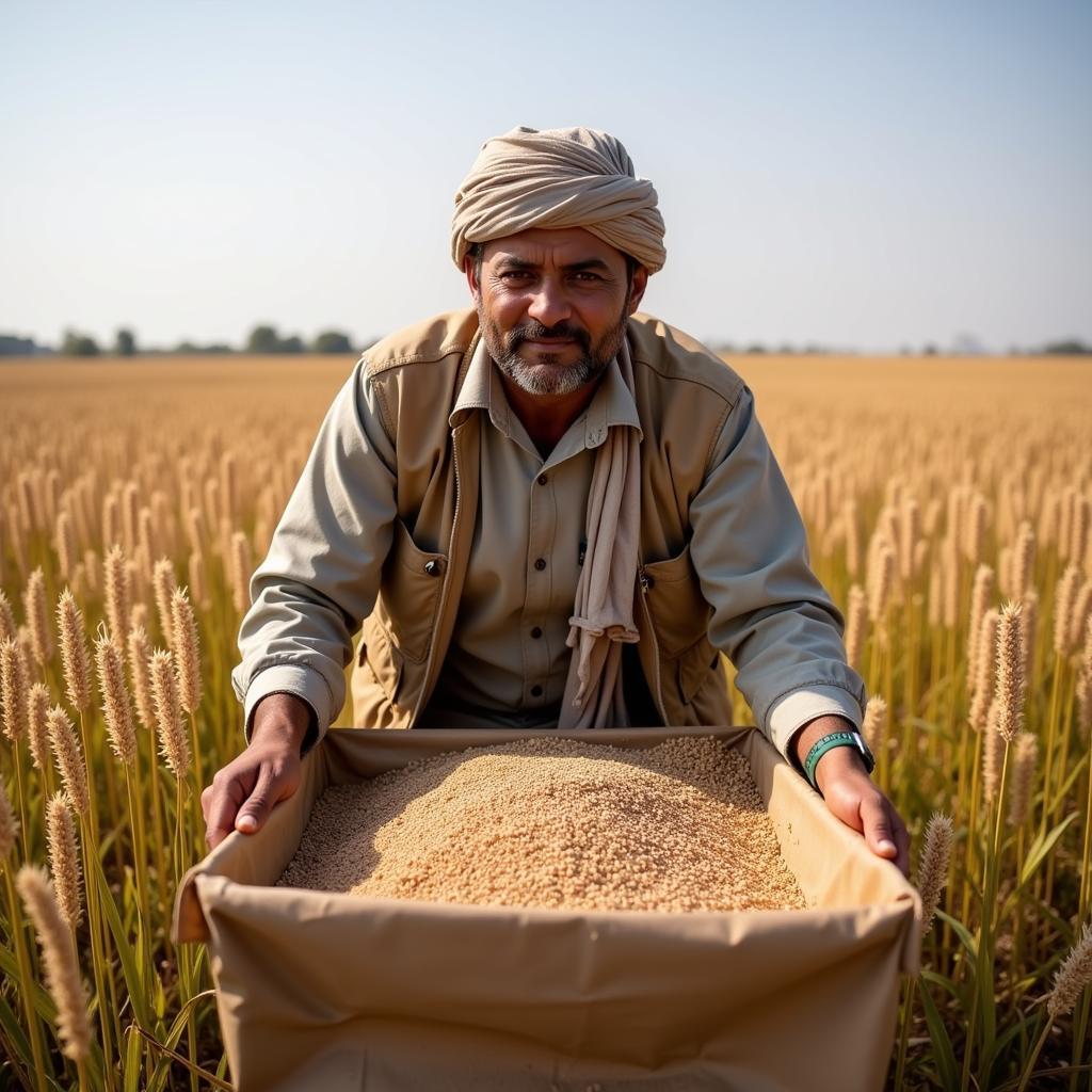 Pakistani Farmer Harvesting Flax Seeds