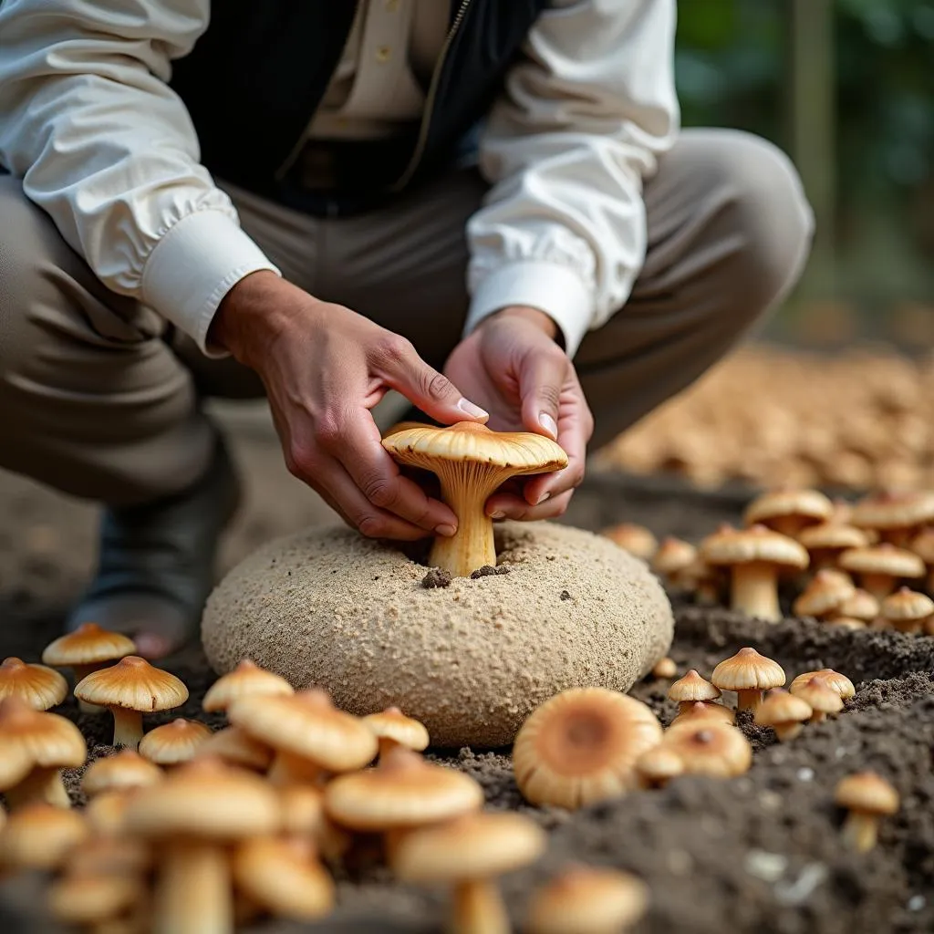 Pakistani Farmer Harvesting Oyster Mushrooms