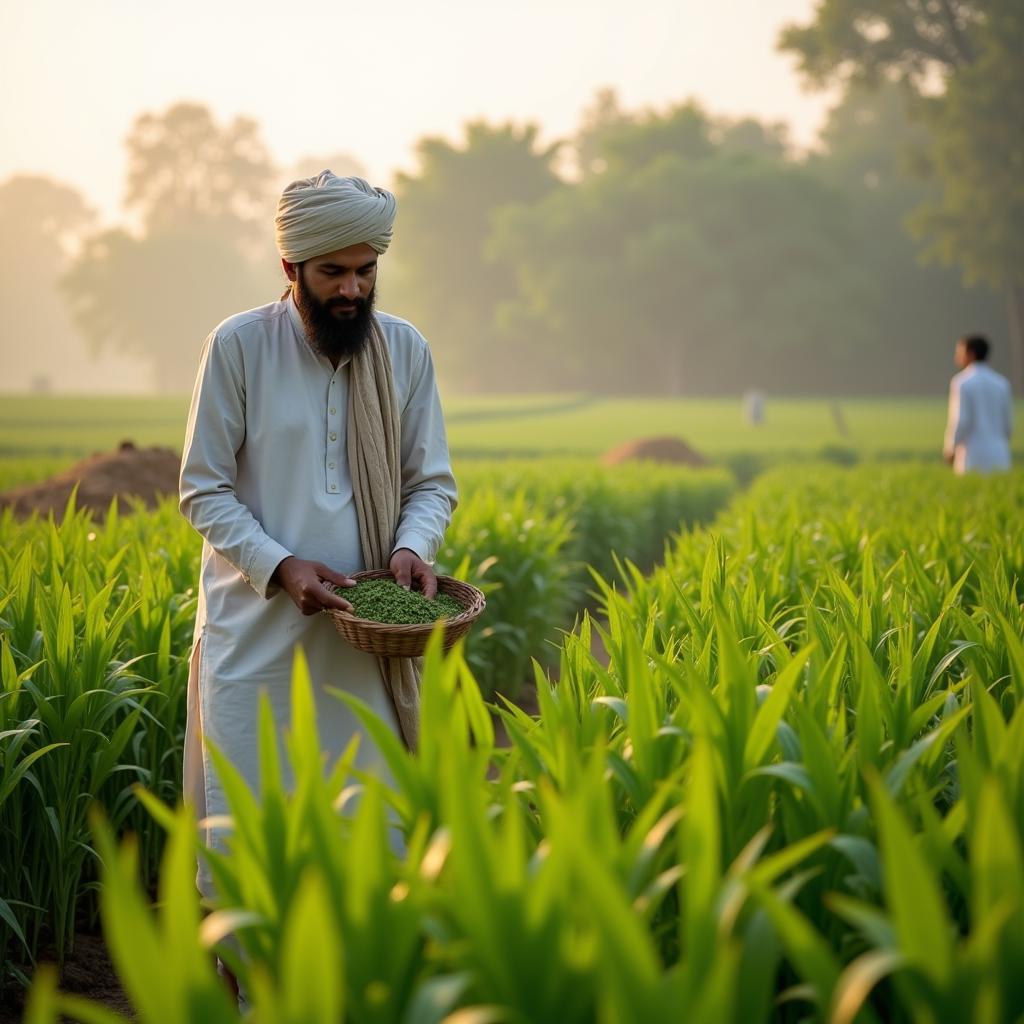 Pakistani farmer assessing his crops