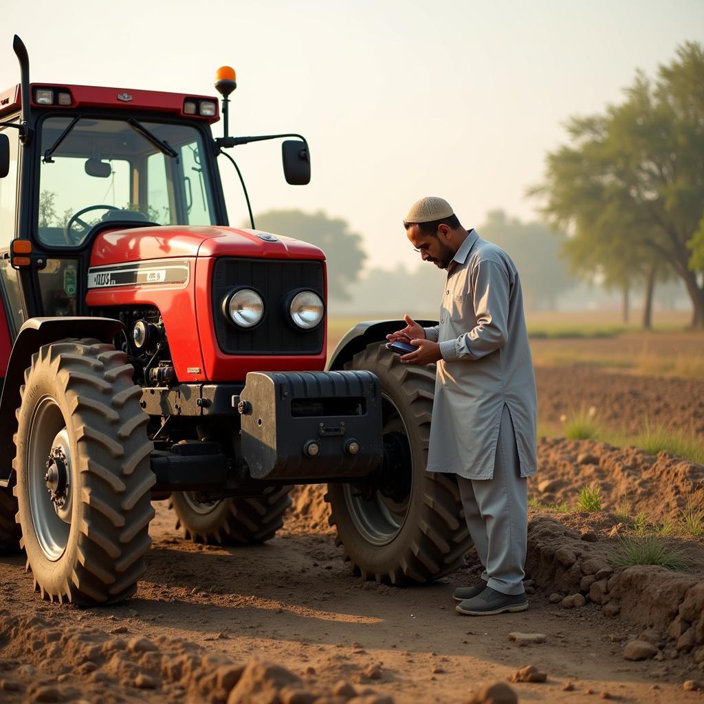 Pakistani Farmer Inspecting an MF 240 Tractor