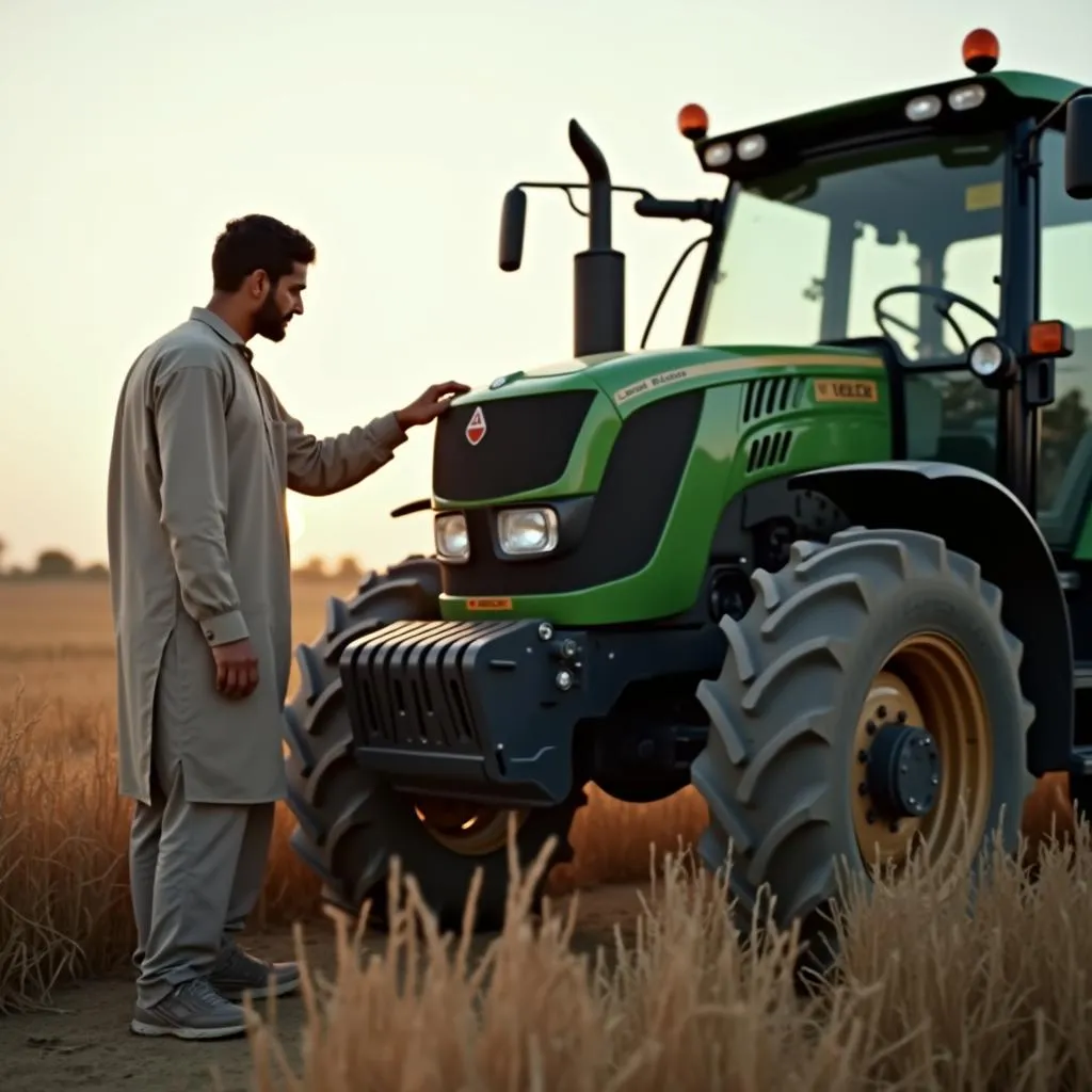 Pakistani Farmer Inspecting Millat 240 Tractor