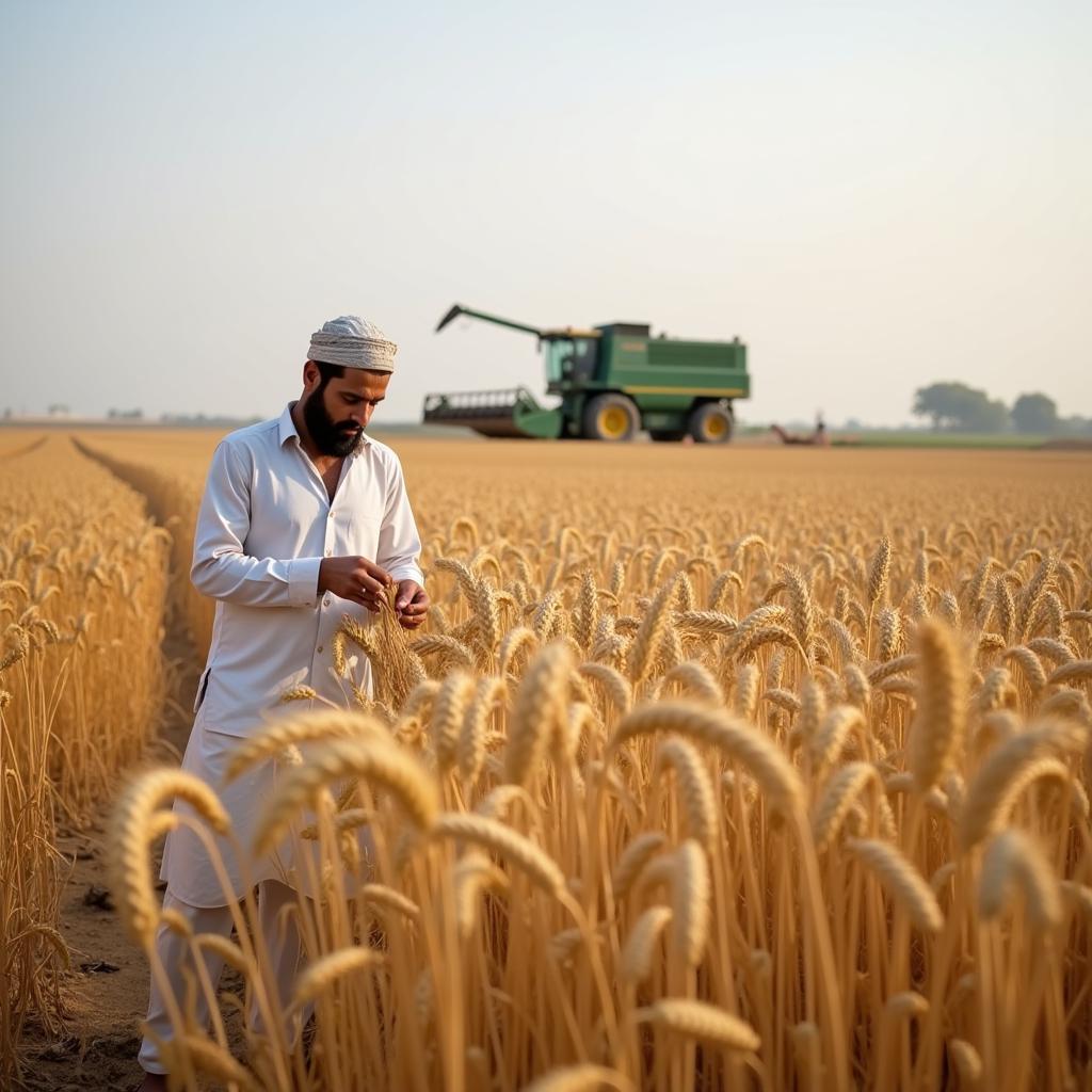 Pakistani farmer inspecting his wheat crop