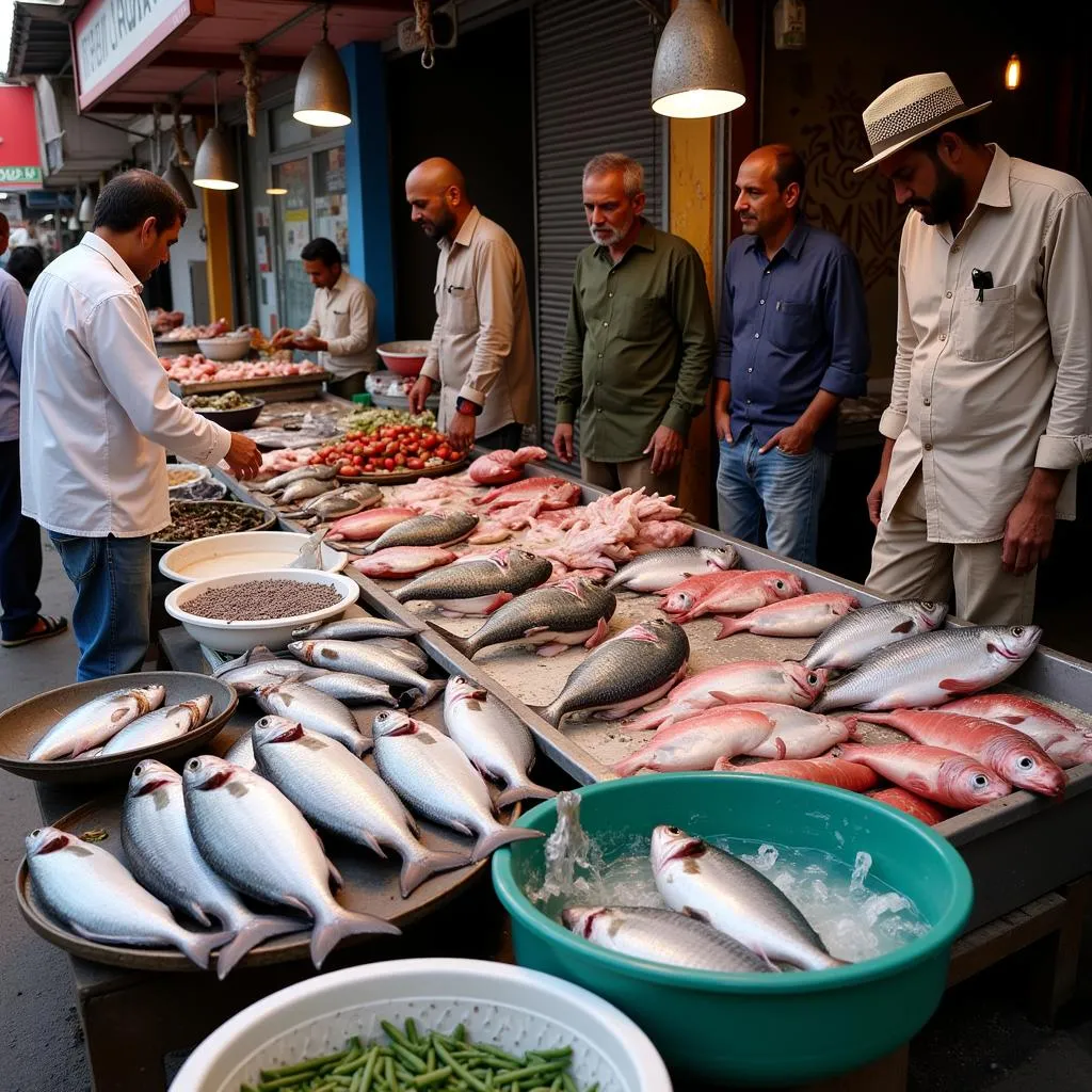 A bustling fish market in Pakistan