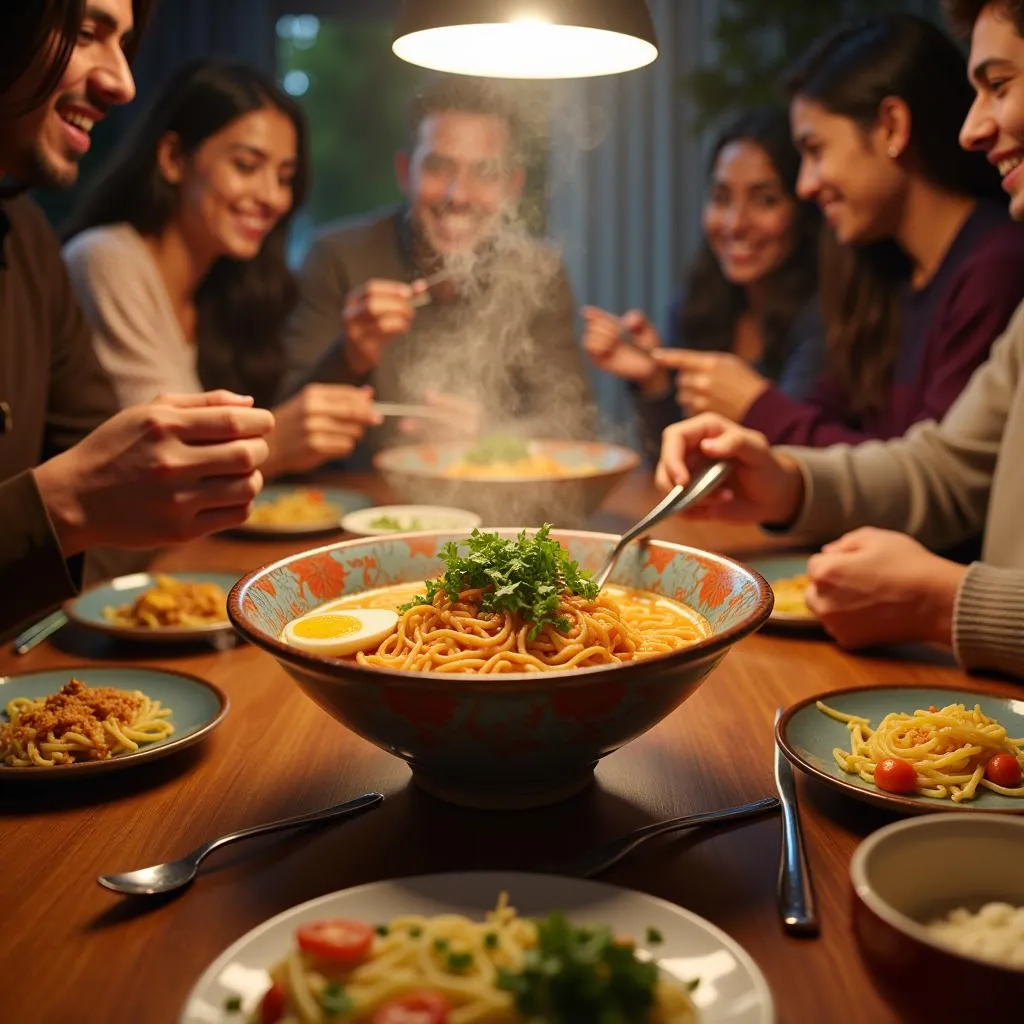 Pakistani food lovers enjoying ramen