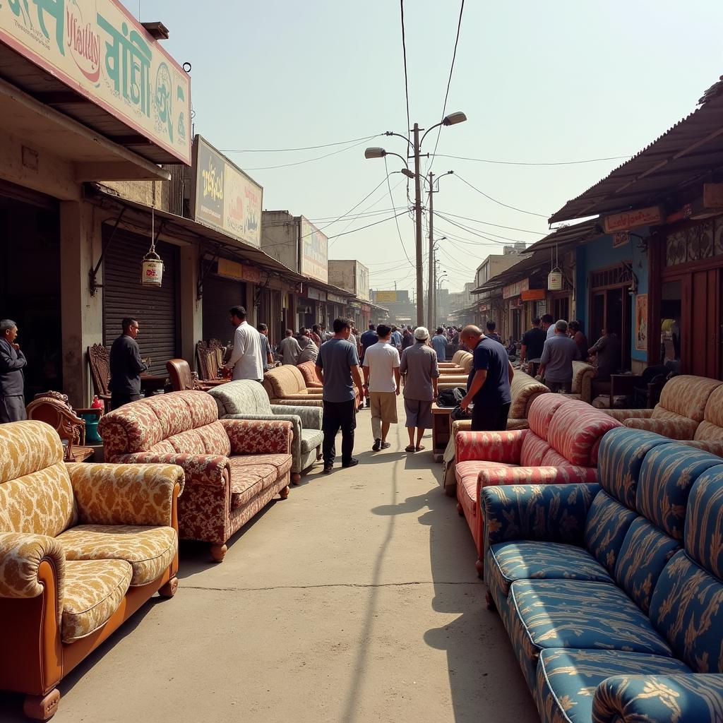 Busy furniture market in Pakistan